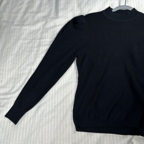 Cielo Woman’s Sz XL Mock Neck Puff Sleeve Sweater True Black Preppy Office Basic - Picture 1 of 5